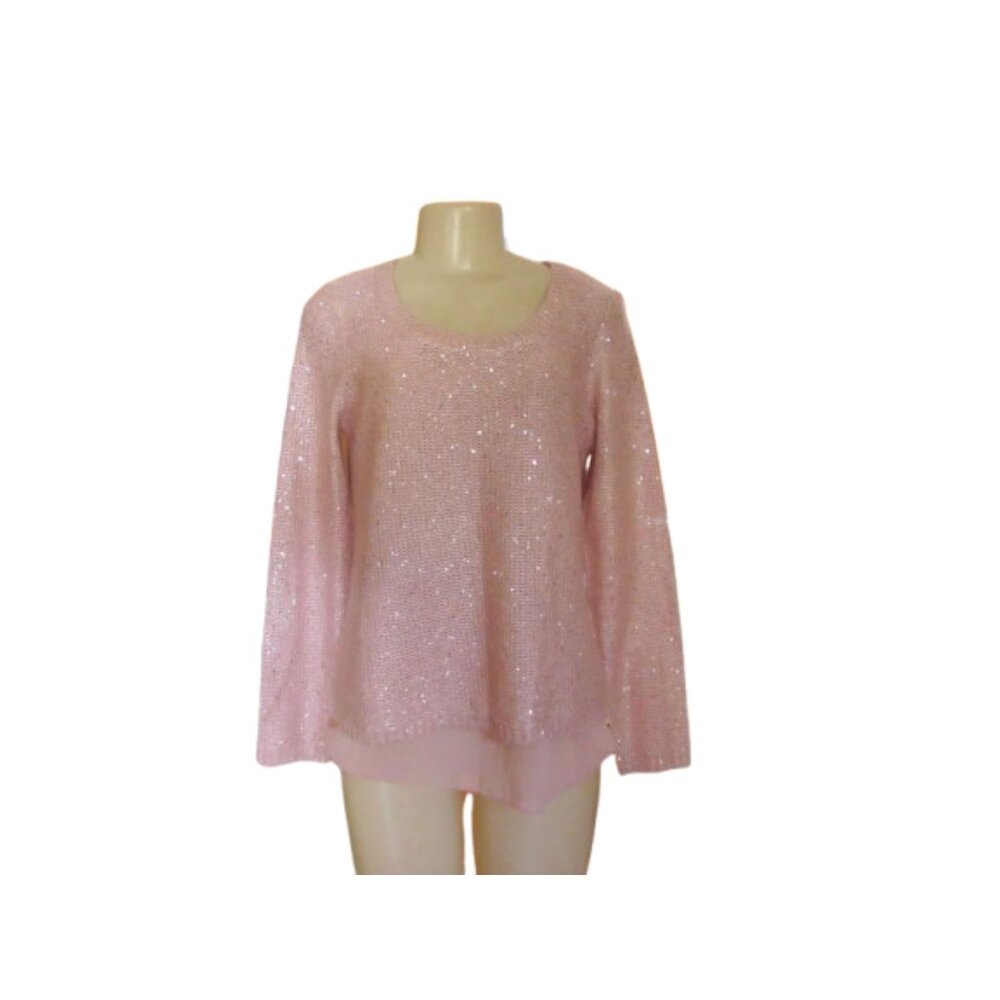 Joseph Ribkoff Pink Sequin Overlay Long Sleeve Sweater Size M